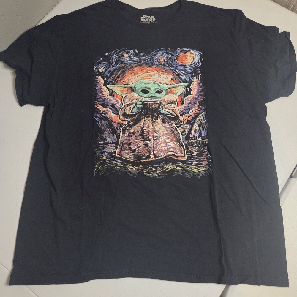 Star Wars Baby Yoda Starry Night The Mandalorian T Shirt Black Men's size XL